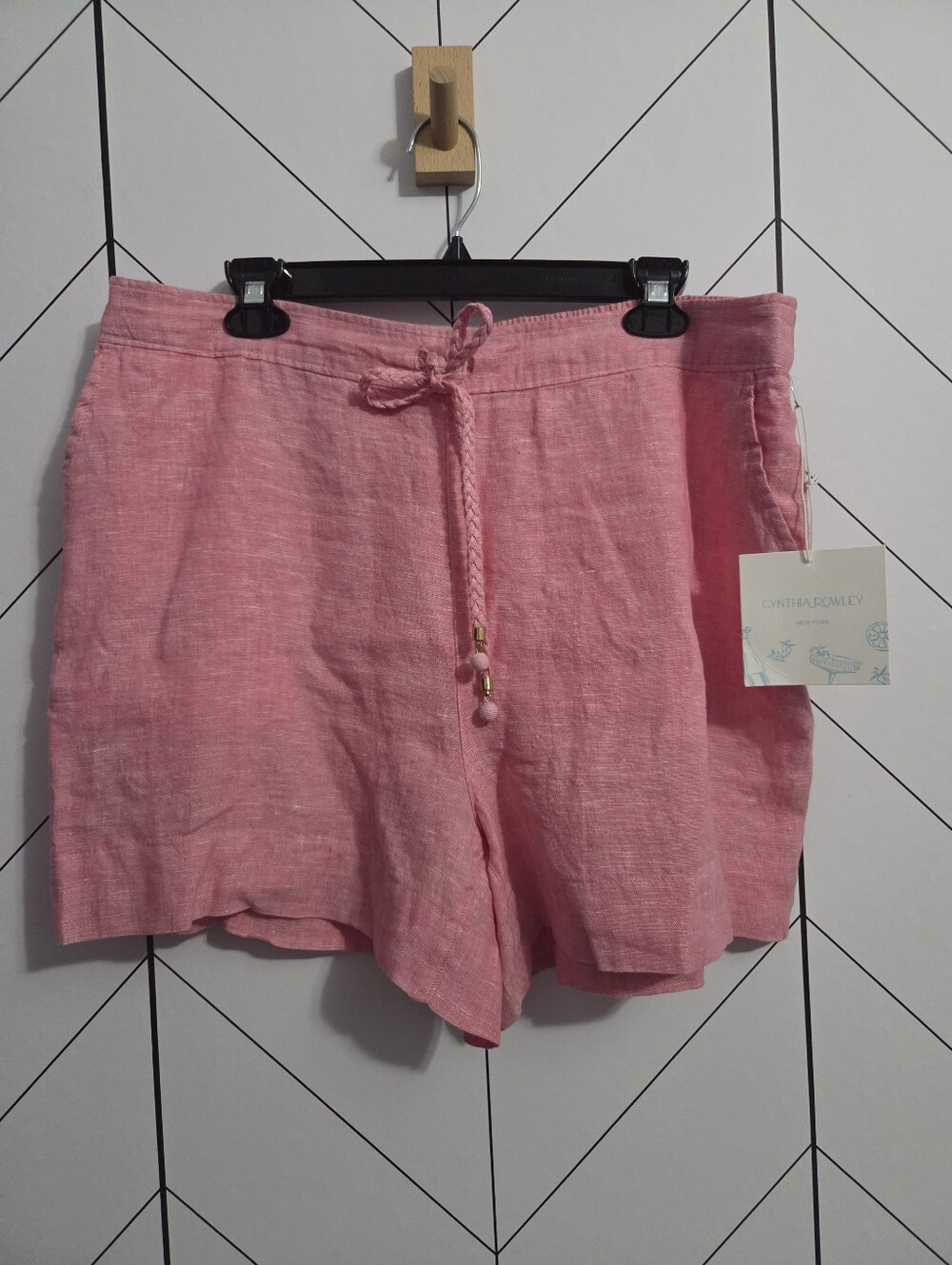 NWT Cynthia Rowley Pink 100% Linen Drawstring Shorts with Pockets, Size XL